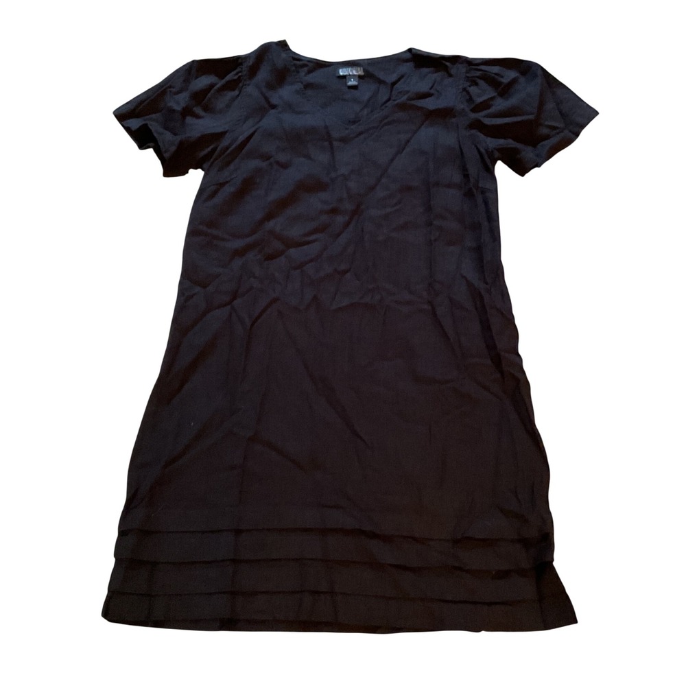 Original Nicole Miller Black Linen Blend V-Neck Tiered Hem Shift Dress S